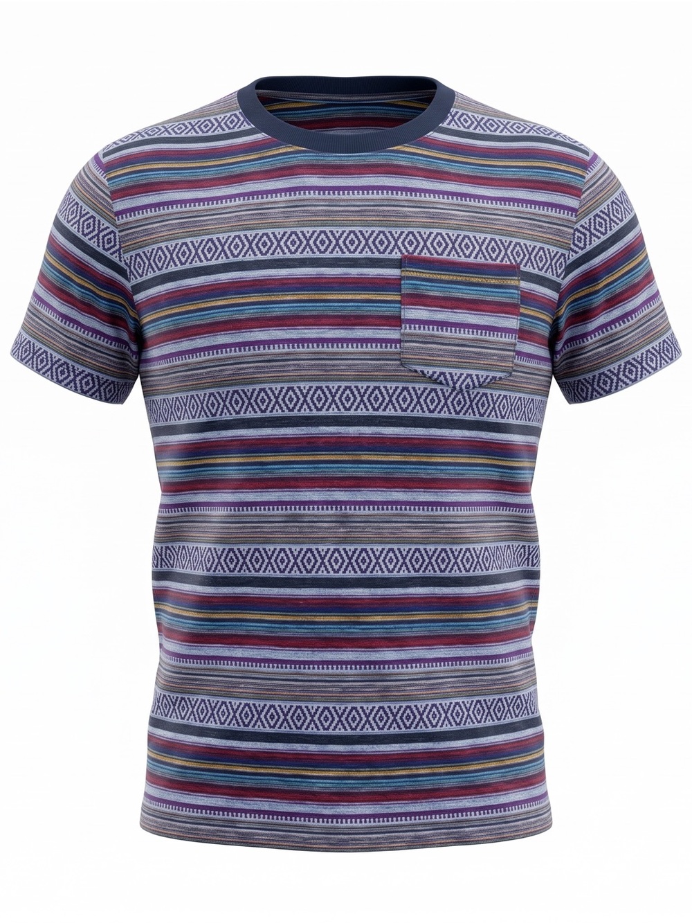 Beautiful Giant Mens Striped Pocket T-Shirt Medium Multi-Color Geometric Tribal